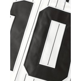Stitched Men's & Unisex #10 White Baseball Jersey - Embroidered V-Neck Short Sleeve, Breathable Button-Up Sports Uniform with Pinstripes for Training, Competition, Casual & Parties, Athletic Clothing, Sporty Look, Embroidered Detailing