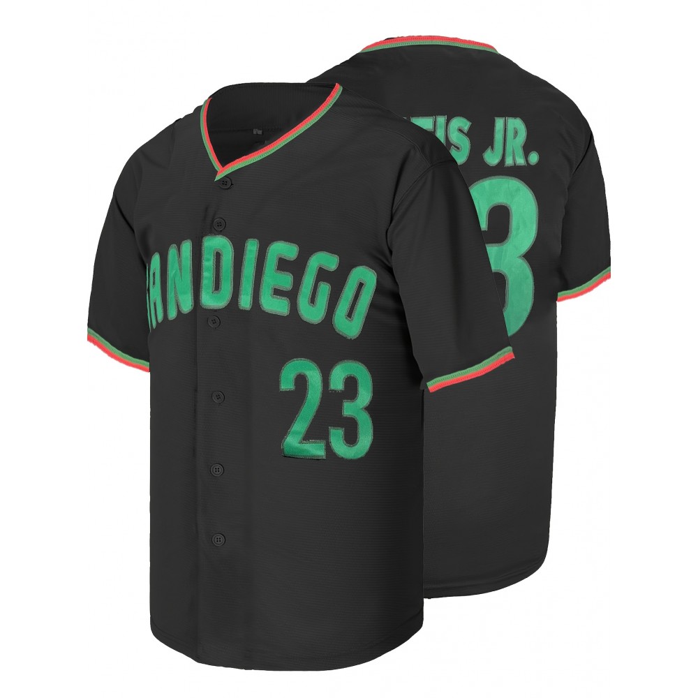 Stitched #23 Black Baseball Jersey Letter Embroidery V Neck Short Sleeve Baseball Shirt, Breathable Button-Up Sports Uniform For Training Competition Party