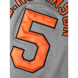 Men's Baltimore #5 Embroidered Baseball Jersey - Grey with Orange & Black Stripes, V-Neck Short Sleeve Sports Shirt for Parties, Training & Casual Wear