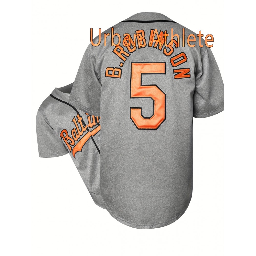 Stitched 5 Grey Baseball Jersey Red Letter Embroidery V Neck Short Sleeve Baseball Shirt, Breathable Button-Up Sports Uniform for Training Competition Party