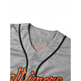 Men's Baltimore #5 Embroidered Baseball Jersey - Grey with Orange & Black Stripes, V-Neck Short Sleeve Sports Shirt for Parties, Training & Casual Wear