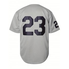 Stitched 23 Grey Baseball Jersey Embroidery V Neck Short Sleeve Baseball Shirt, Breathable Button-Up Sports Uniform for Training Competition Party