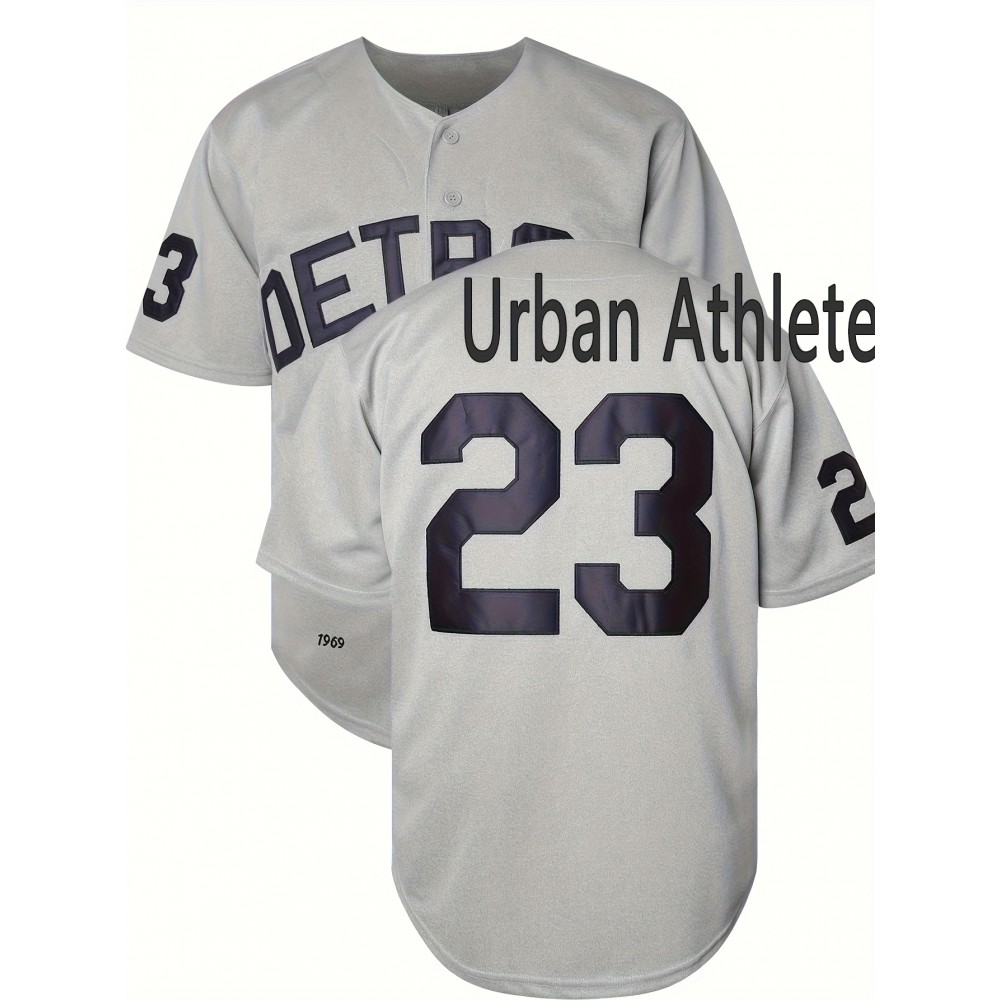 Stitched 23 Grey Baseball Jersey Embroidery V Neck Short Sleeve Baseball Shirt, Breathable Button-Up Sports Uniform for Training Competition Party