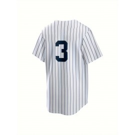 Men'S Retro NEW YORK #3 Embroidery Design Short Sleeve V-neck Loose Button Up Shirt, Men'S Summer Baseball Jersey