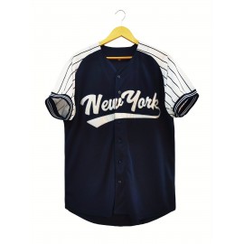 Men's #22 Retro Baseball Jersey - Vintage New York V-Neck Shirt, Breathable Loose Fit Short Sleeve for Training, Casual & Holiday Wear (Navy/White/Yellow), Sports Attire, Outdoor Activity Apparel, Sporty Look, Detailing, Durable Sportswear