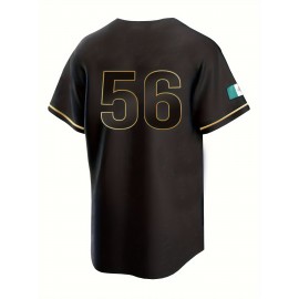 Men's Mexico #56 Black Baseball Jersey - Retro Mexico Lettering & Number 56, Breathable V-Neck Loose Fit Short Sleeve Shirt for Training, Competition, Casual & Holiday Wear, Mexico Baseball Jersey, Sports Apparel, Sporty Vneck, Comfortable Fabric