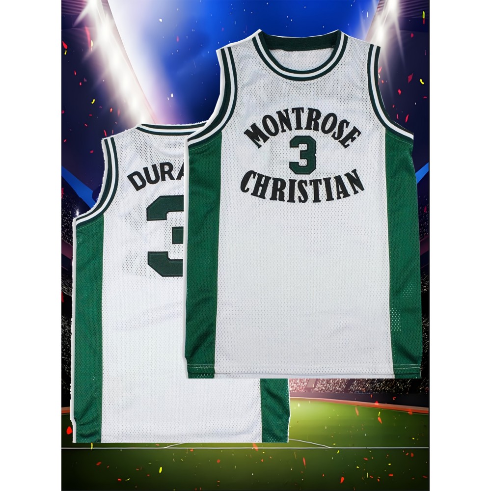 Men's #3 Montrose Christian Basketball Jersey - Breathable, Embroidered Polyester, White & Green with Round Neckline, Sizes S-3XL - Perfect for Team Sports, Casual Wear & Training, Basketball Accessories