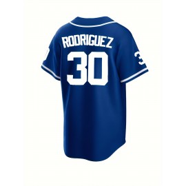 Men's #30 Blue Baseball Jersey - Tatis Jr. San Diego V-Neck Button-Up Shirt, Loose Fit Durable Polyester for Training, Sports & Casual Wear | All-Season Machine Washable Sportswear, Athletic Apparel, Sporty Design, Breathable Fabric