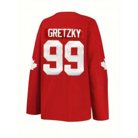 Hockey Jersey T-shirt For Men, GRETZKY & #99 Graphic Print Long Sleeve Tees For Match Training
