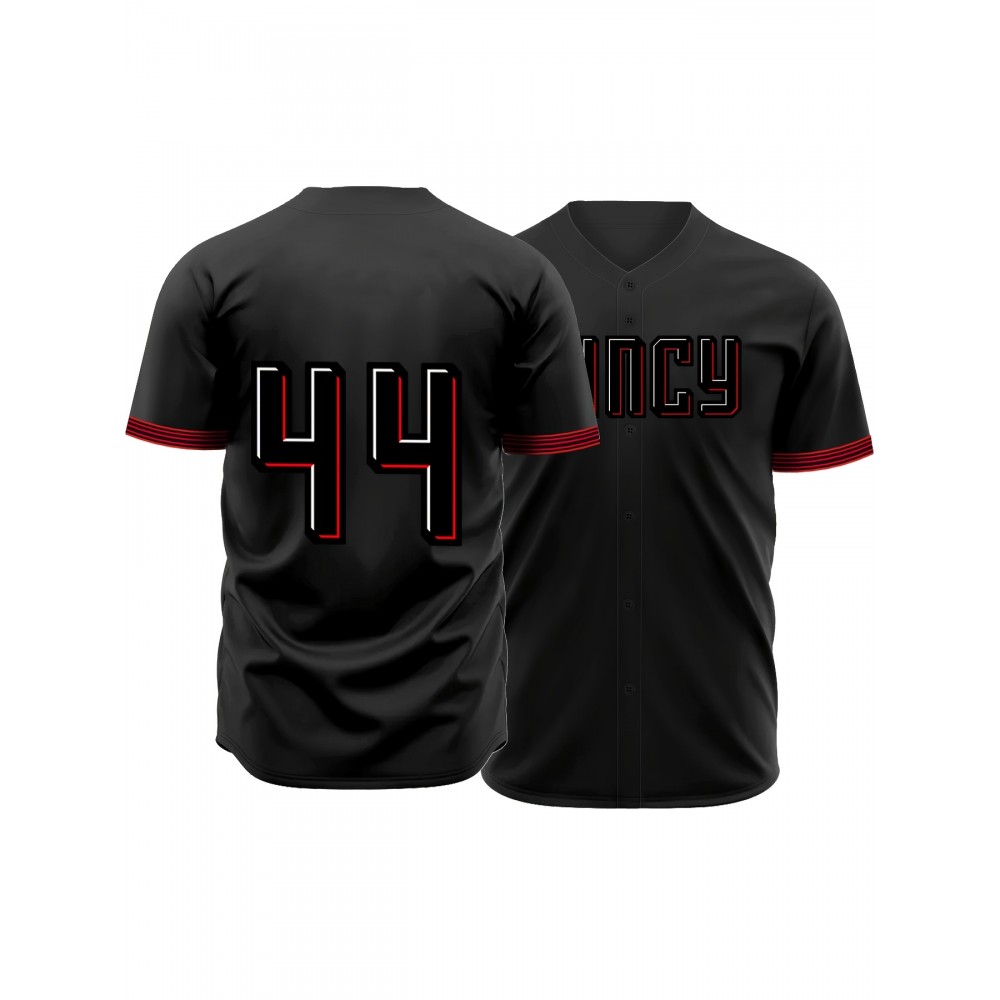 Men'S Baseball Jersey Black #44 Short Sleeve Button Trendy Casual T-shirt For Training Competition Outdoor Sports