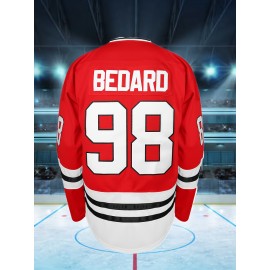 Men'S Ice Hockey Jersey Red # 98 Pullover V-neck Casual Embroidered Breathable Sports Shirt Suitable For All Seasons