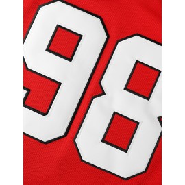 Men'S Ice Hockey Jersey Red # 98 Pullover V-neck Casual Embroidered Breathable Sports Shirt Suitable For All Seasons