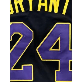 Men's #8-24 Embroidered Polyester Baseball Jersey - Black with Purple & Yellow Accents, V-Neck, Button-Up Design, Perfect for Games, Training & Casual Wear, Sizes S-3XL, Athletic Jersey | Casual Style | Numbers Design