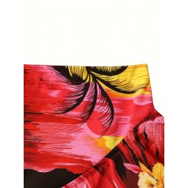 Men's Vibrant Tropical Floral Print Baseball Shirt - 100% Polyester, V-Neck, Loose Fit for Beach, Sports & Casual Outings, Sizes S-3XL, Casual Wear Shirt | Tropical Print Shirt | Details