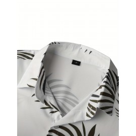 Men's Stylish Green Leaf Print Baseball Shirt - 100% Polyester, V-Neck, Loose Fit for Casual Sports & Parties, S-3XL, Machine Washable, Perfect for Summer Outings, Beach Parties & Outdoor Activities, Best for Christmas