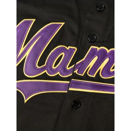 Men'S Letter Embroidery Short Sleeve V-neck Loose Button Up Shirt, Men'S Vintage Summer Baseball Jersey For Party