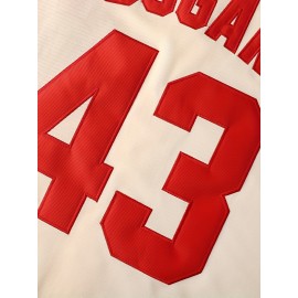 Men's #43 Beige Polyester Baseball Jersey, V-Neck, Button-Up, Ideal for Games & Training, Spring/Summer/Fall, Sizes S-3XL, Outdoor Activities Shirt | Casual Baseball Shirt | Durable Polyester