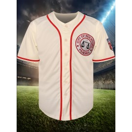 Men's #43 Beige Polyester Baseball Jersey, V-Neck, Button-Up, Ideal for Games & Training, Spring/Summer/Fall, Sizes S-3XL, Outdoor Activities Shirt | Casual Baseball Shirt | Durable Polyester