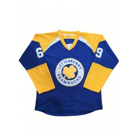 Men'S Embroidered Hockey Jersey - Letterkenny Shamrocks, Shoresy #69, Sports Fan Gear, Polyester V-Neck, All Seasons Wear, Outdoor & Casual, for Parties & Games - Blue