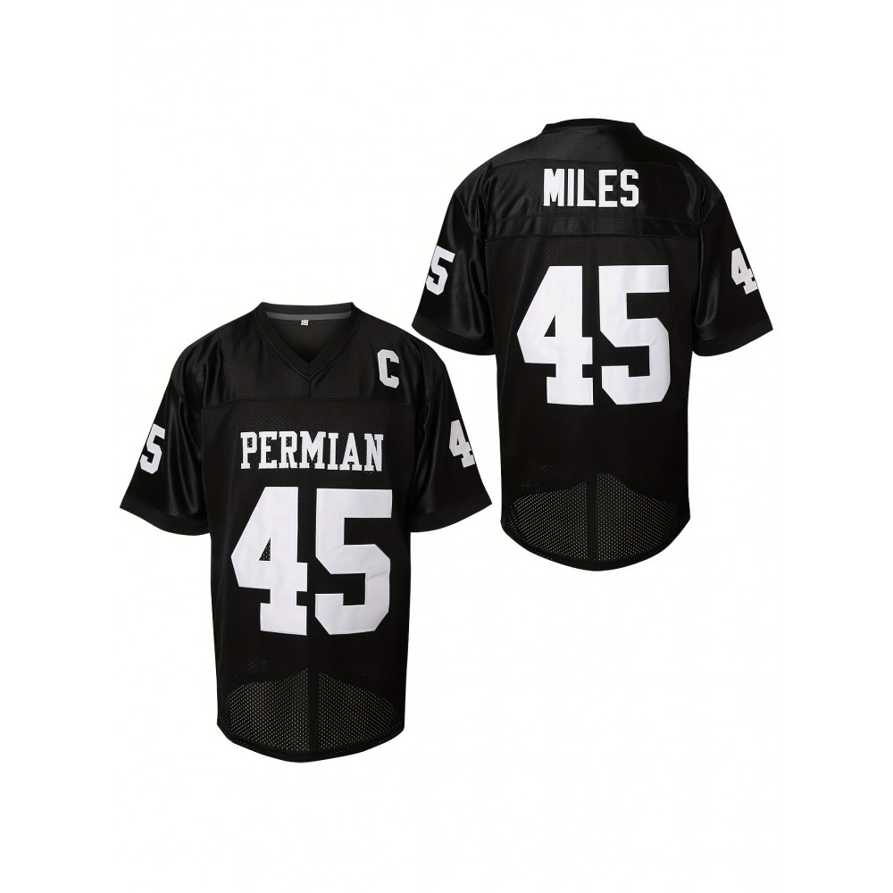 1pc Men'S Polyester V-Neck Football Jersey with Embroidered Letter and Number - Loose Fit Sports Top for Training, Casual, Team Sports, Halloween, Christmas, Football Parties - S-3XL