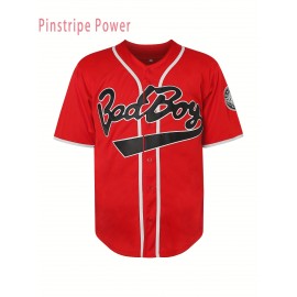 Men's #10 Red Baseball Shirt - V-Neck Button-Up Design with BAD BOY & PINESTRIP POWER Logos, Loose Fit Team Uniform for Games, Training, Casual Wear (Sizes S-3XL)