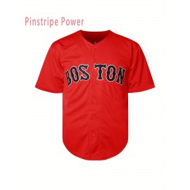 Men'S # 34 Red Baseball Shirt Retro Sports Training And Casual S-3XL Polyester Fiber V-neck Button Design Perfect For Summer Parties And Outdoor Activities