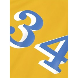 Men's # 34 Yellow Classic Retro Baseball Sweatshirt with Open Buckle V-neck Short Sleeve Embroidered Sports Polyester Sportswear Elastic Fabric Letter Printing Suitable for Training Hiking S-3XL