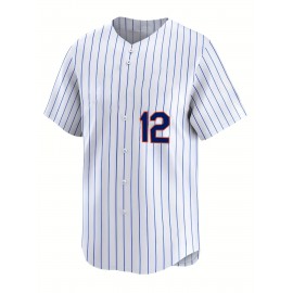 Men's New York #12 Baseball Jersey - Moisture-Wicking, Breathable Polyester, V-Neck, Short Sleeve, UV Protection, Fade-Resistant, Ideal for Training & Casual Wear