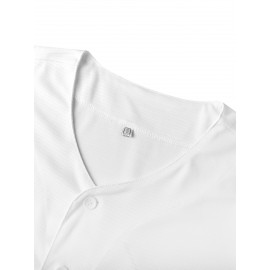 All Stitched 5 White Baseball Jersey Embroidery V Neck Short Sleeve Baseball Shirt, Breathable Button-Up Sports Uniform For Training Competition Party