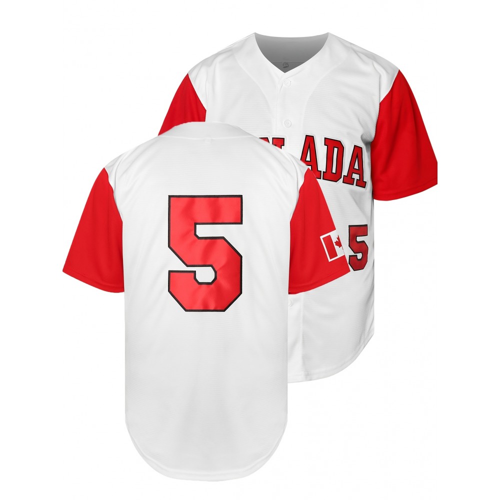 All Stitched 5 White Baseball Jersey Embroidery V Neck Short Sleeve Baseball Shirt, Breathable Button-Up Sports Uniform For Training Competition Party