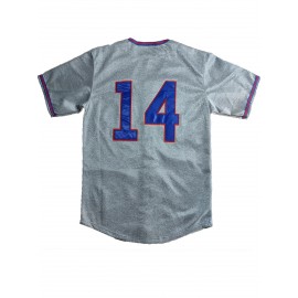 Men's Chicago #14 Embroidered Baseball Jersey - Grey V-Neck Short Sleeve Shirt with Striped Collar & Cuffs, Breathable Button-Up Sports Uniform for Parties, Training & Casual Wear, Team Event Apparel | Sporty Vneck | Durable Sportswear