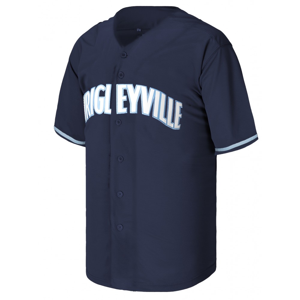 Men's All Stitched #7 Navy Baseball Jersey with Embroidery, V-Neck Short Sleeve, Breathable Polyester Button-Up Sports Shirt for Training, Competition, and Party