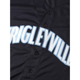 #7 Navy Baseball Jersey Stitched Embroidery V Neck Short Sleeve Baseball Shirt, Breathable Button-Up Sports Uniform for Training Competition Party