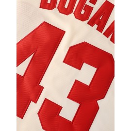 Stitched 43 Beige Baseball Jersey Embroidery V Neck Short Sleeve Baseball Shirt, Breathable Button-Up Sports Uniform For Training Competition Party