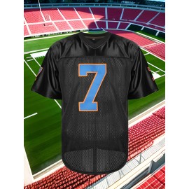 Men's #7 Black Polyester V-Neck Sports Jersey - Lightweight, Embroidered 