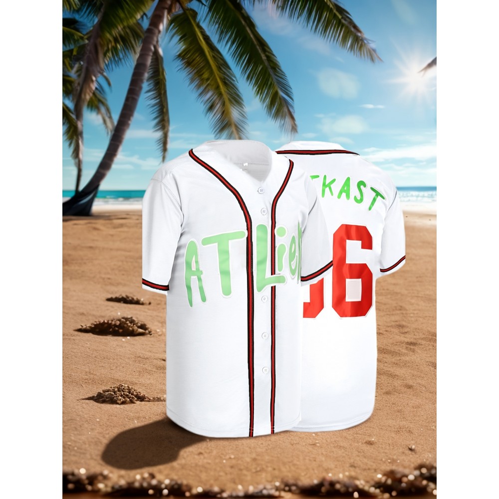 Stitched 96 White Baseball Jersey Embroidery V Neck Short Sleeve Baseball Shirt, Breathable Button-Up Sports Uniform For Training Competition Party