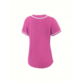 Women's Solid Color Pink Classic Design Baseball Jersey, Moisture Wicking, Breathable And Lightweight, UV Protection, Fade Resistant, Retro Baseball Shirt, Slightly Stretch Breathable Embroidery Button Sports Uniform For Training Party