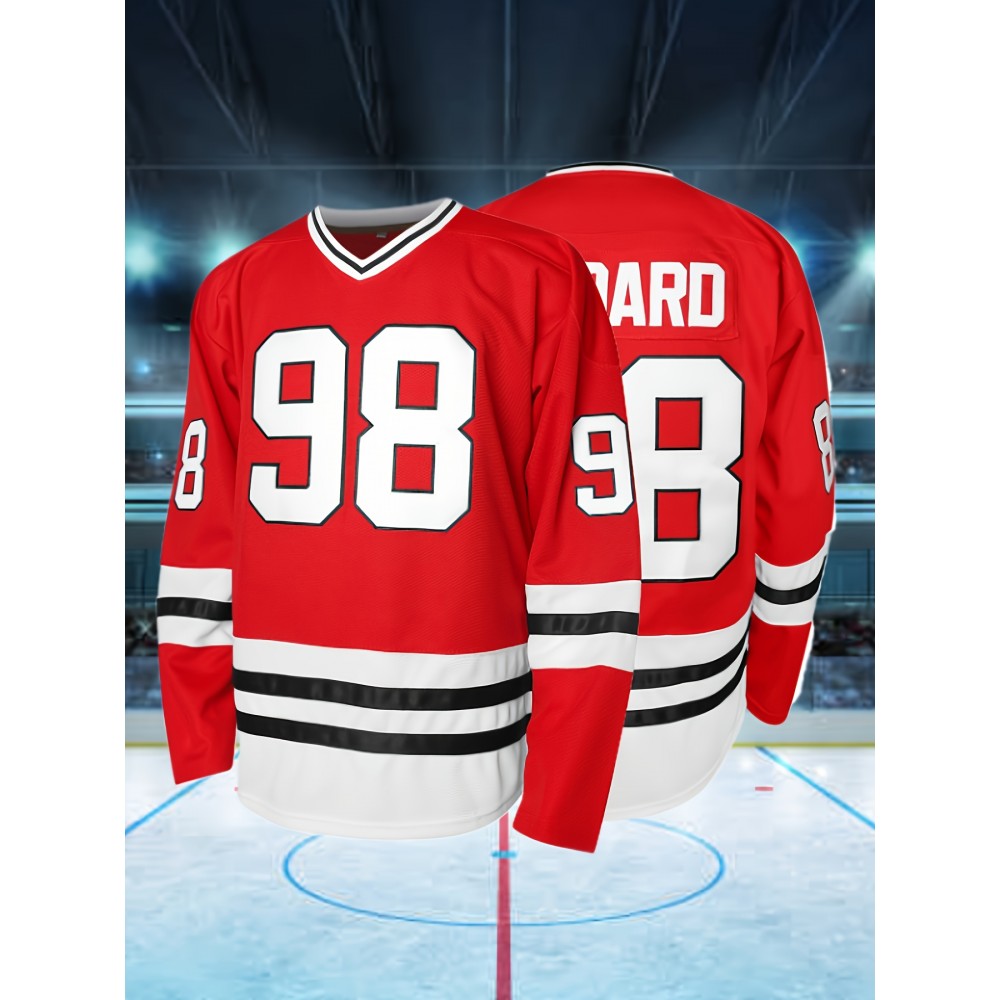 Men'S Ice Hockey Jersey Red # 98 Pullover V-neck Casual Embroidered Breathable Sports Shirt Suitable For All Seasons