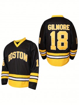1pc Boston Gilmore #18 Men'S Ice Hockey Jersey - Polyester V-Neck Pullover with Embroidered Lettering - Loose-Fit Sports Top for Casual, Beach, Halloween, Christmas - Knitted Athletic Shirt for Training, Outdoor Activities, Field Sports - S-3XL