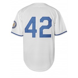 All Stitched 42 Baseball Jersey Letter Embroidery V Neck Short Sleeve Baseball Shirt, Breathable Button-Up Sports Uniform For Training Competition Party